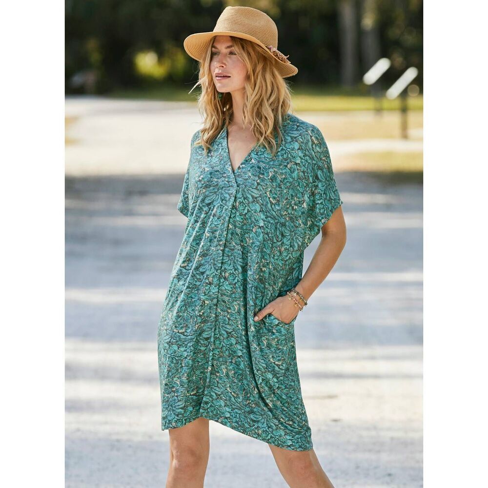 Peruvian Connection Delphi Teal Floral Tent Dress